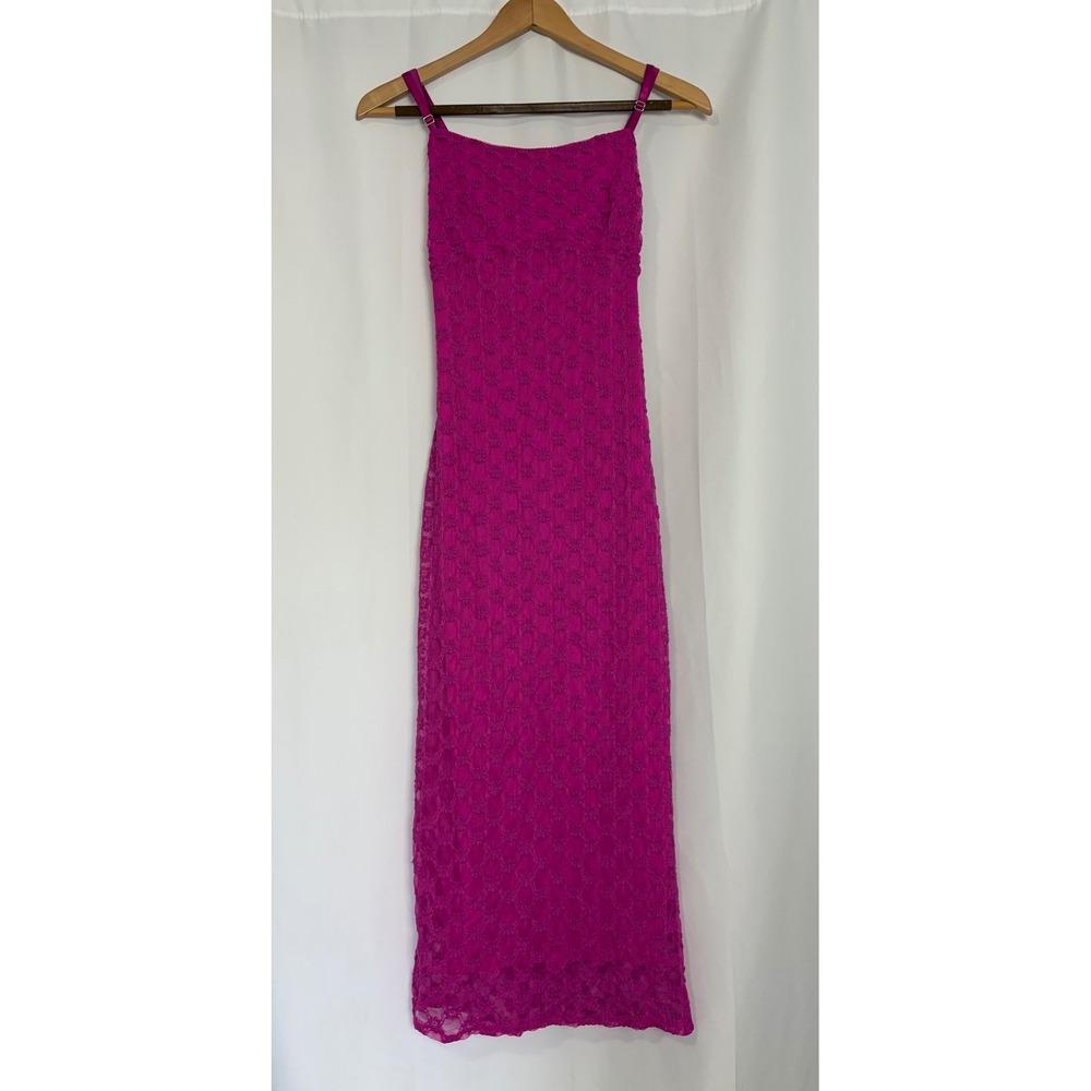 Madden Fuchsia Floral Lace HoCo Y2K Midi‎ Dress Open Back Medium NEW